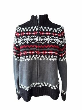 1990s Sonoma 100% Acrylic Mock Neck Full Zip Fair Isle‎ Cardigan